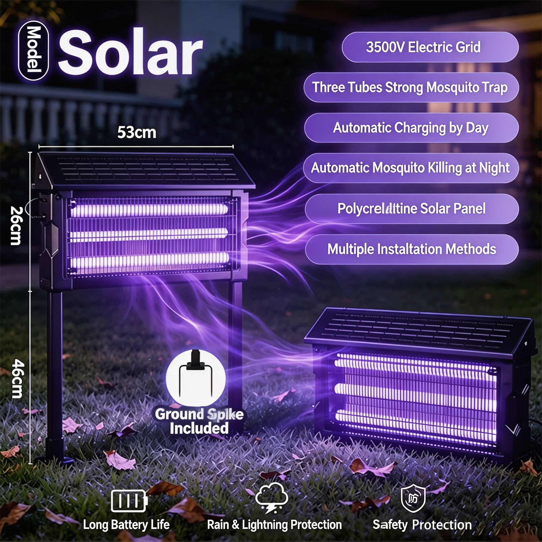 53 cm WMD-014 solar mosquito killer lamp for outdoor garden use