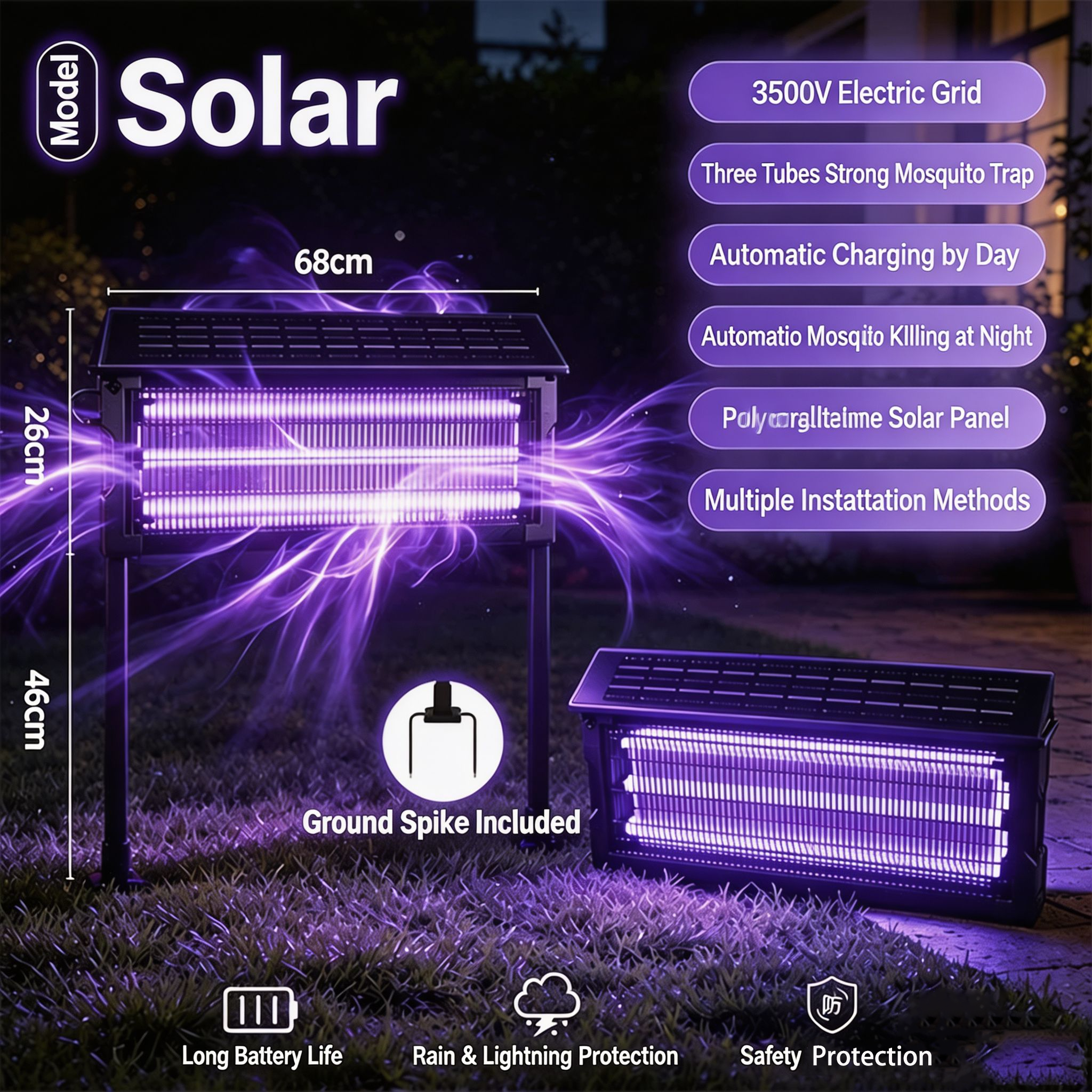68 cm WMD-014 solar mosquito killer lamp for larger outdoor areas