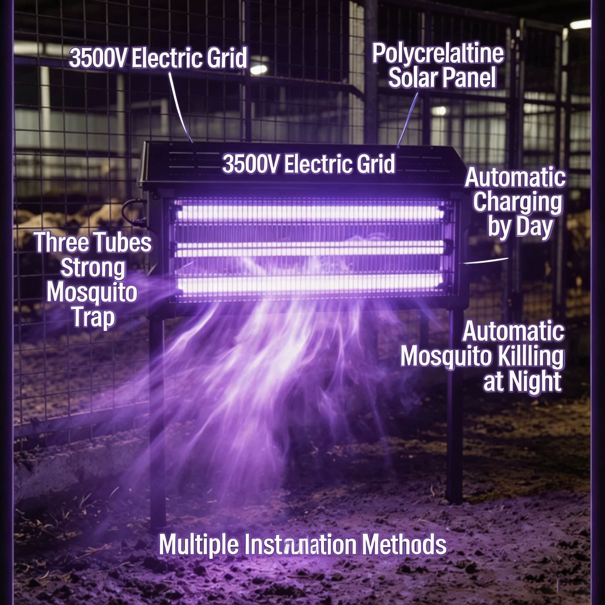 solar mosquito killer lamp with automatic light control and electric insect killing grid